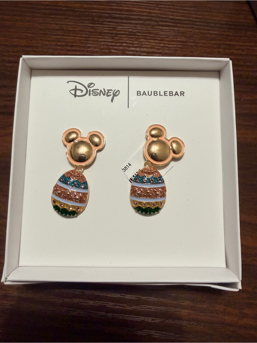 BaubleBar Disney Gold Mickey Easter Egg Drop Earrings with Multicolor Stones